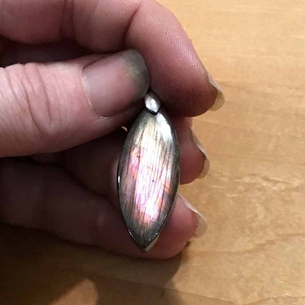 Dainty Pink/Silver Labradorite Pendant Necklace